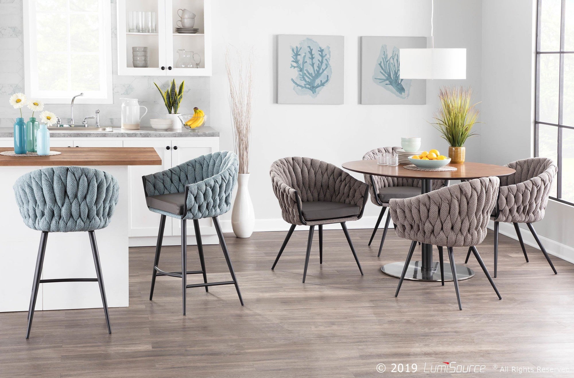 Braided Matisse Chair - Black Frame, Grey Fabric, Grey PU