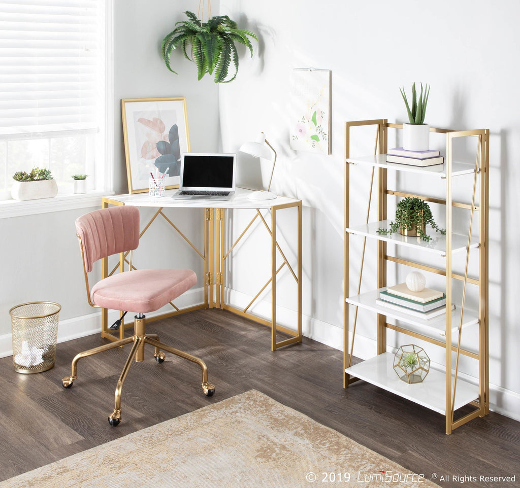 Tania Task Chair - Gold Metal, Pink Velvet