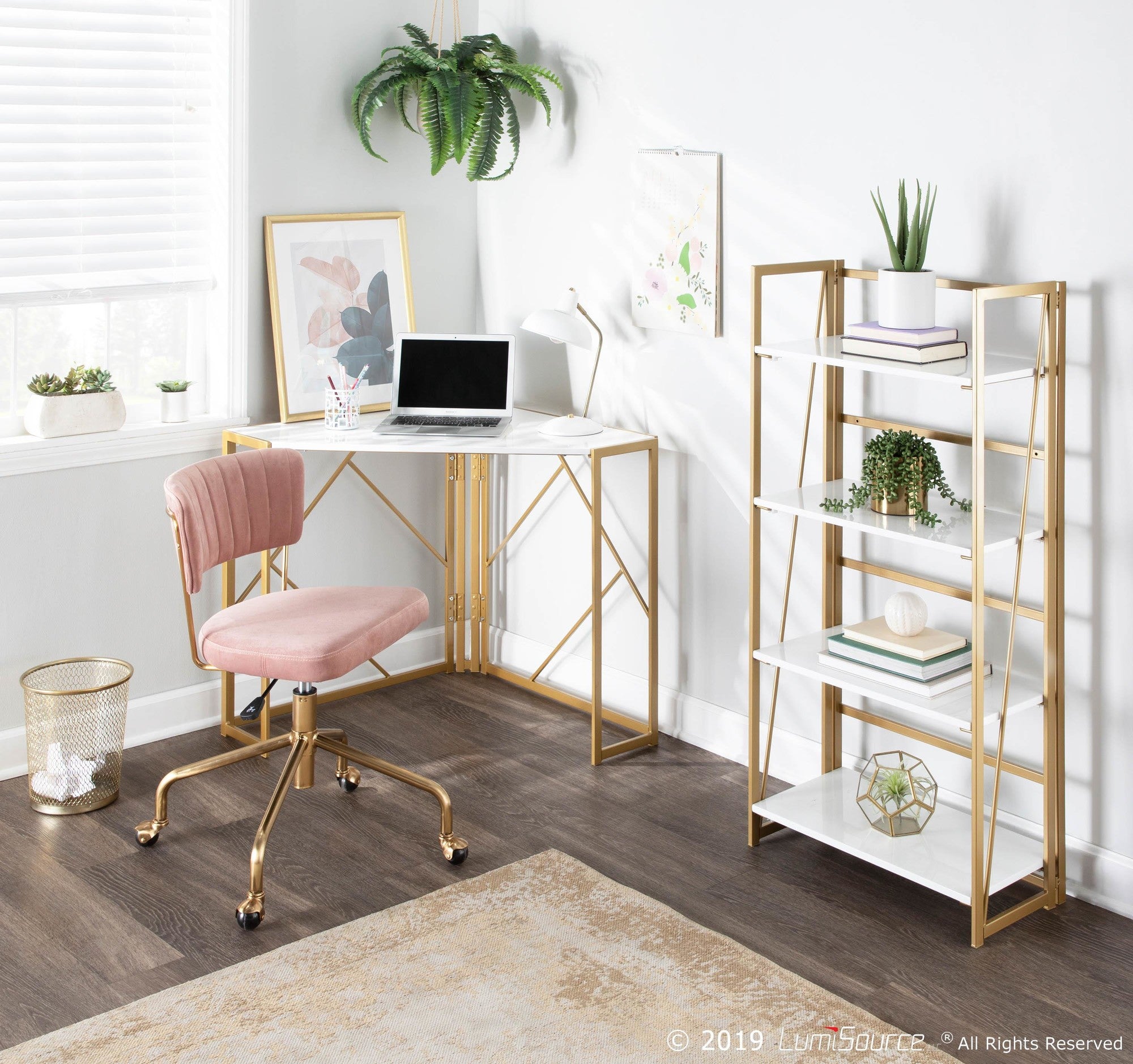 Tania Task Chair - Gold Metal, Pink Velvet