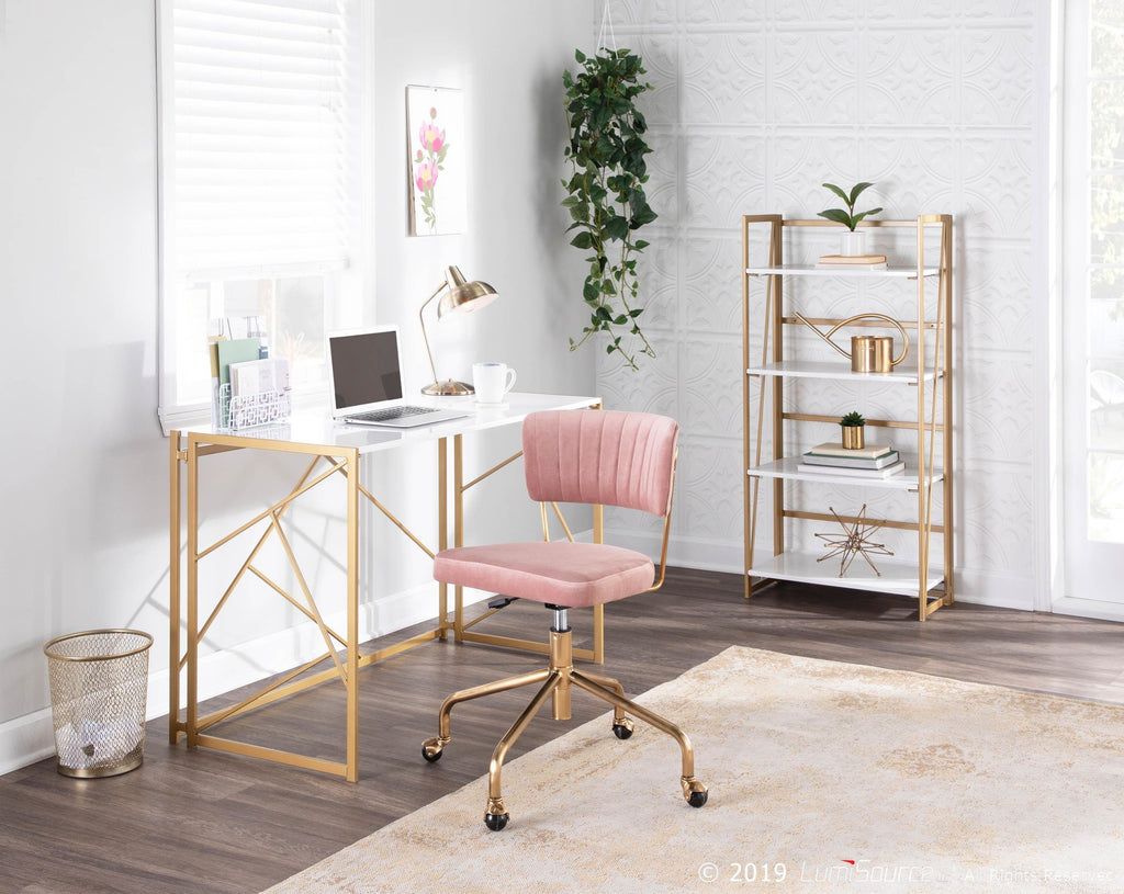 Tania Task Chair - Gold Metal, Pink Velvet