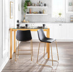 Duke 26" Fixed-Height Counter Stool - Set of 2 - Gold Metal, Black PU