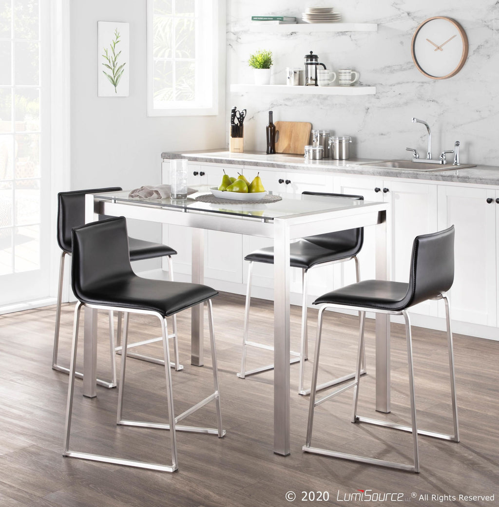 Mara 26" Fixed-Height Counter Stool - Set of 2 - Stainless Steel, Black PU