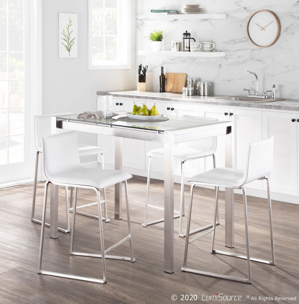 Mara 26" Fixed-Height Counter Stool - Set of 2 - Stainless Steel, White PU