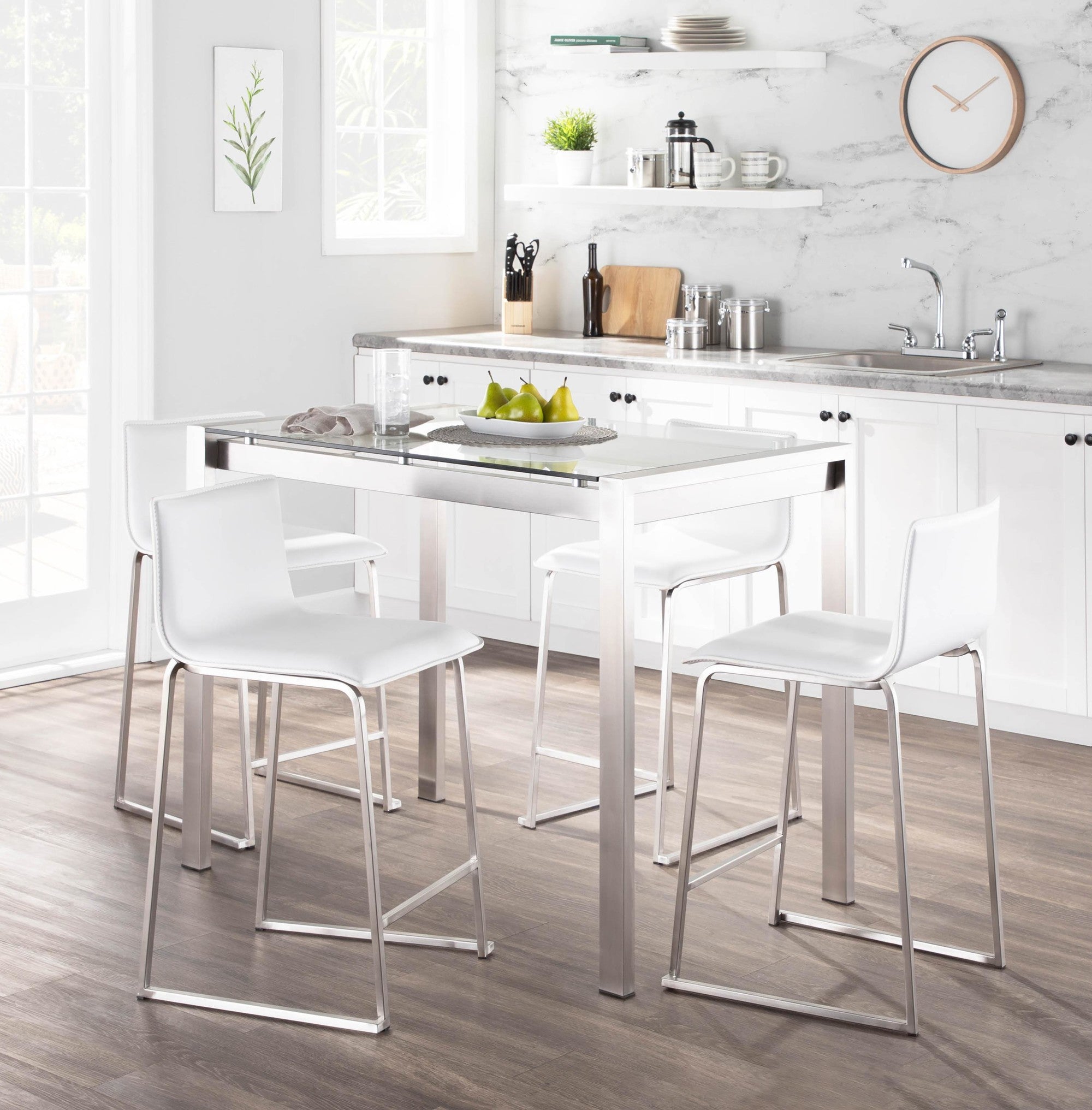 Mara 26" Fixed-Height Counter Stool - Set of 2 - Stainless Steel, Camel PU