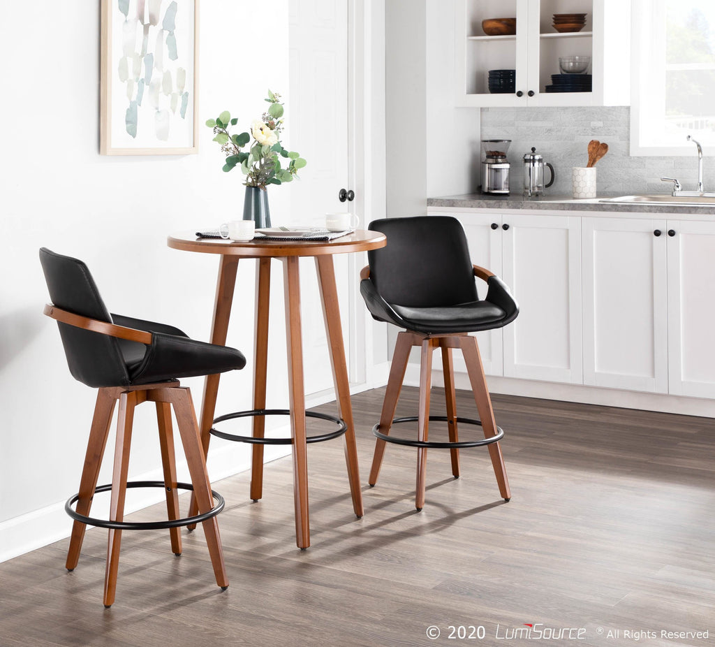Cosmo 26" Fixed-Height Counter Stool - Walnut Bamboo, Black PU, Black Metal