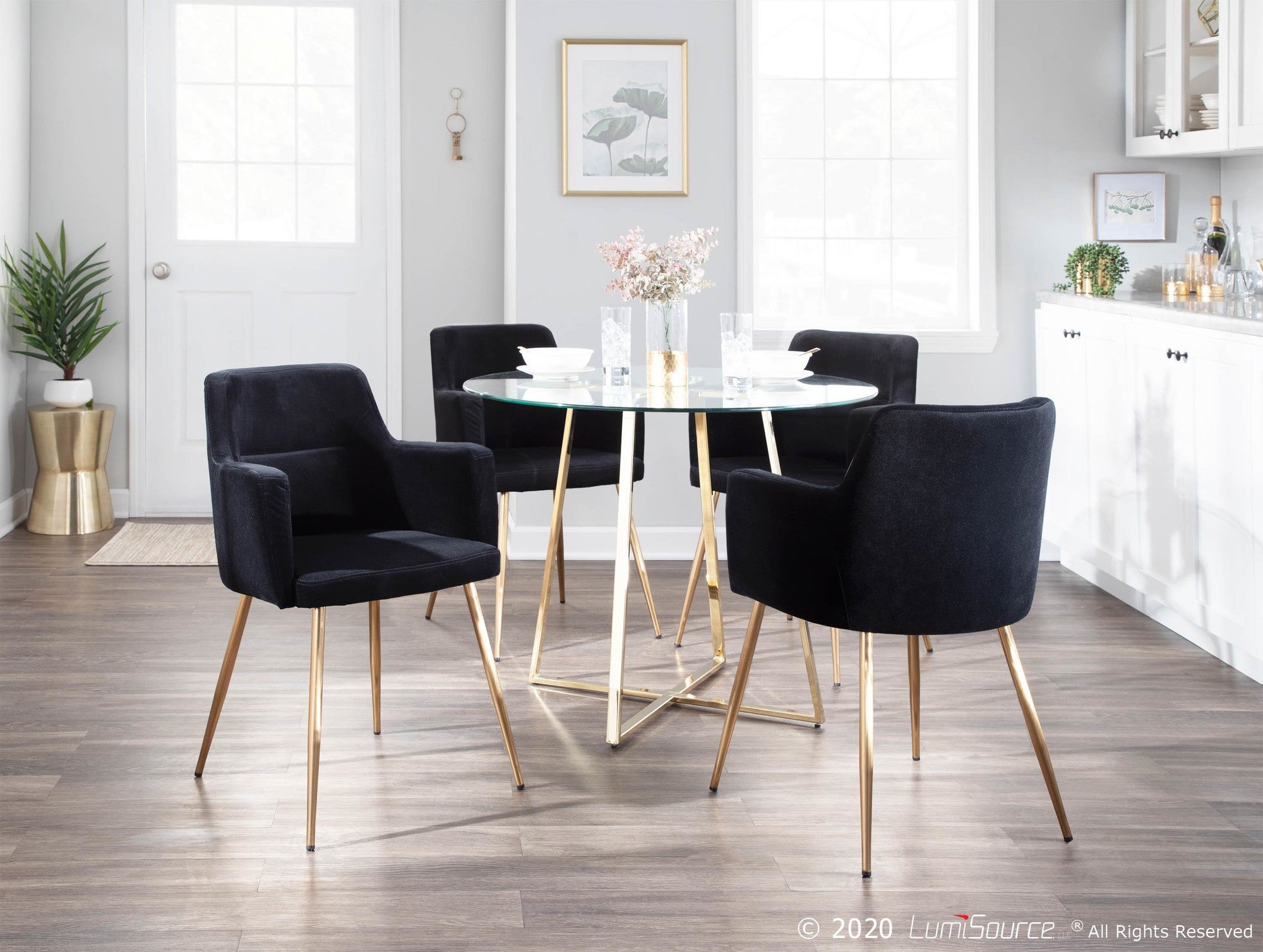 Andrew Chair - Set of 2 - Gold Metal, Black Velvet