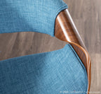 Curvini 30'' Fixed-Height Barstool - Set of 2 - Walnut Wood, Blue Fabric, Chrome