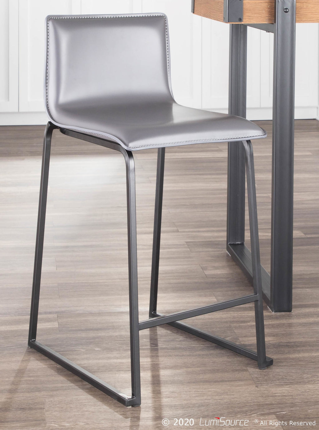 Mara 26" Fixed-Height Counter Stool - Set of 2 - Black Metal, Grey PU