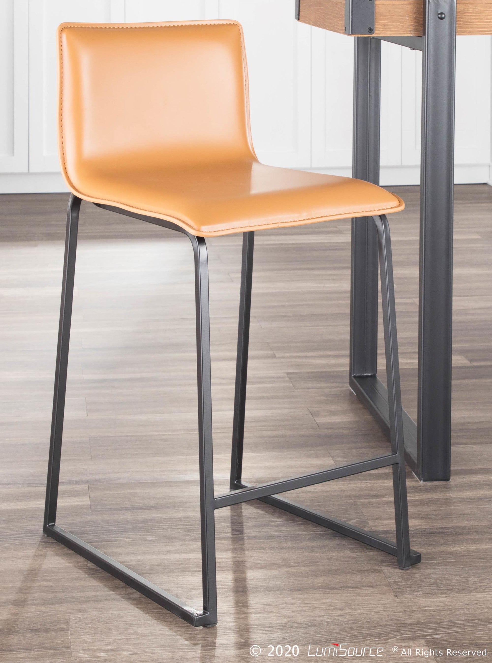 Mara 26" Fixed-Height Counter Stool - Set of 2 - Black Metal, Camel PU