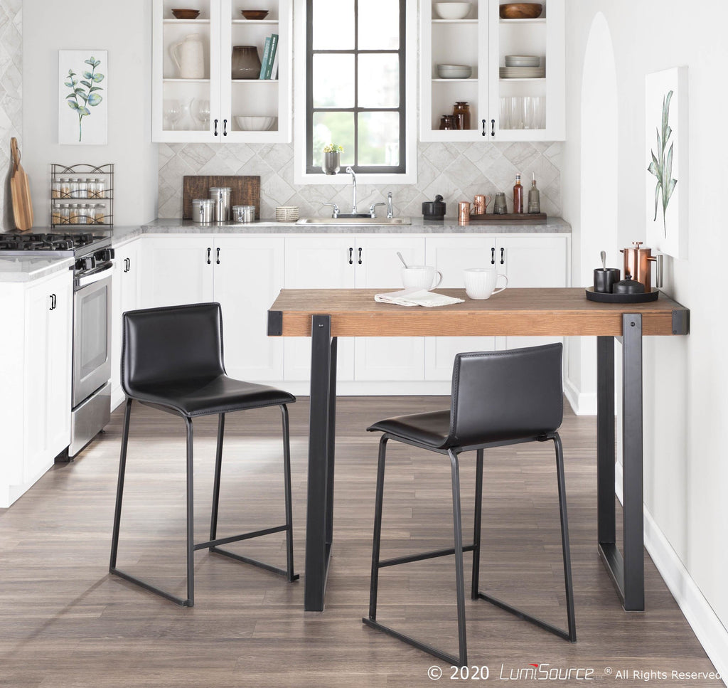 Mara 26" Fixed-Height Counter Stool - Set of 2 - Black Metal, Black PU