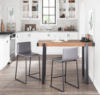 Mara 26" Fixed-Height Counter Stool - Set of 2 - Black Metal, Grey PU
