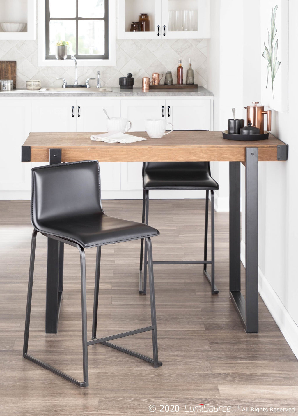 Mara 26" Fixed-Height Counter Stool - Set of 2 - Black Metal, Black PU