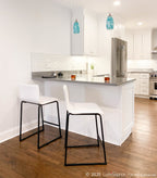 Mara 26" Fixed-Height Counter Stool - Set of 2 - Black Metal, White PU