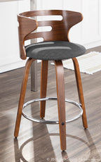 Cosini 24" Fixed-Height Counter Stool - Set of 2 - Walnut Wood, Charcoal Fabric, Chrome