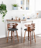 Cosini 24" Fixed-Height Counter Stool - Set of 2 - Walnut Wood, Charcoal Fabric, Chrome