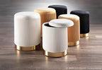 Marla Nesting Pleated Ottoman Set - Gold Metal, Orange Velvet
