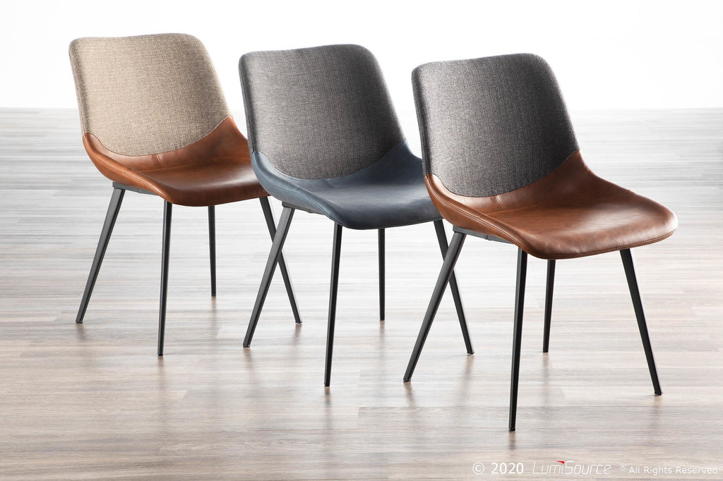 Outlaw Two-tone Chair - Set of 2 - Black Metal, Brown PU, Grey Fabric