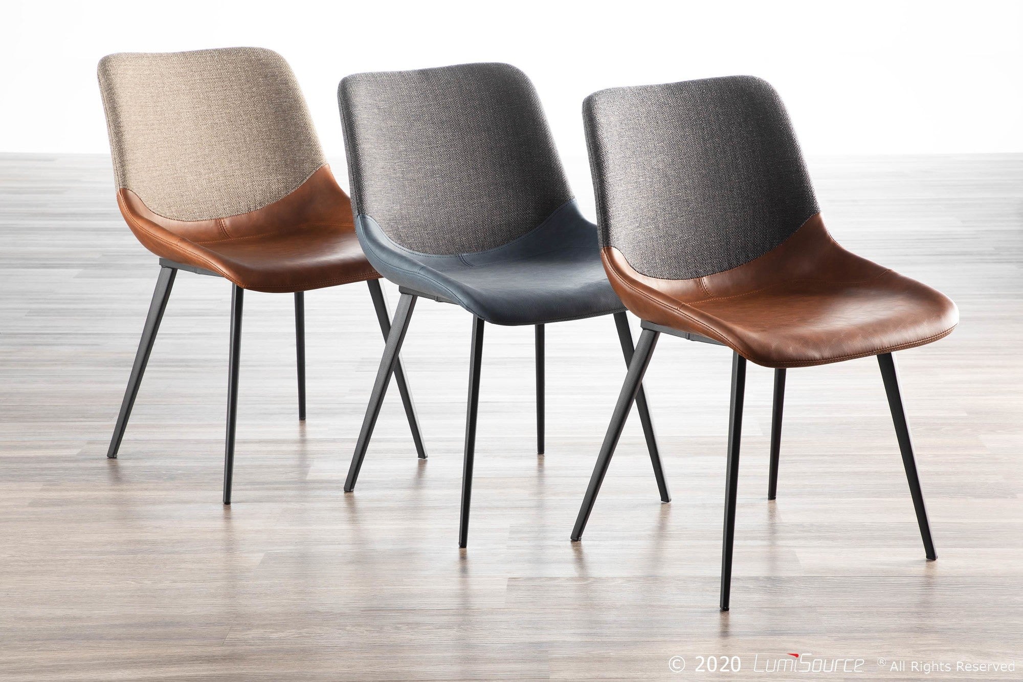 Outlaw Two-tone Chair - Set of 2 - Black Metal, Brown PU, Grey Fabric