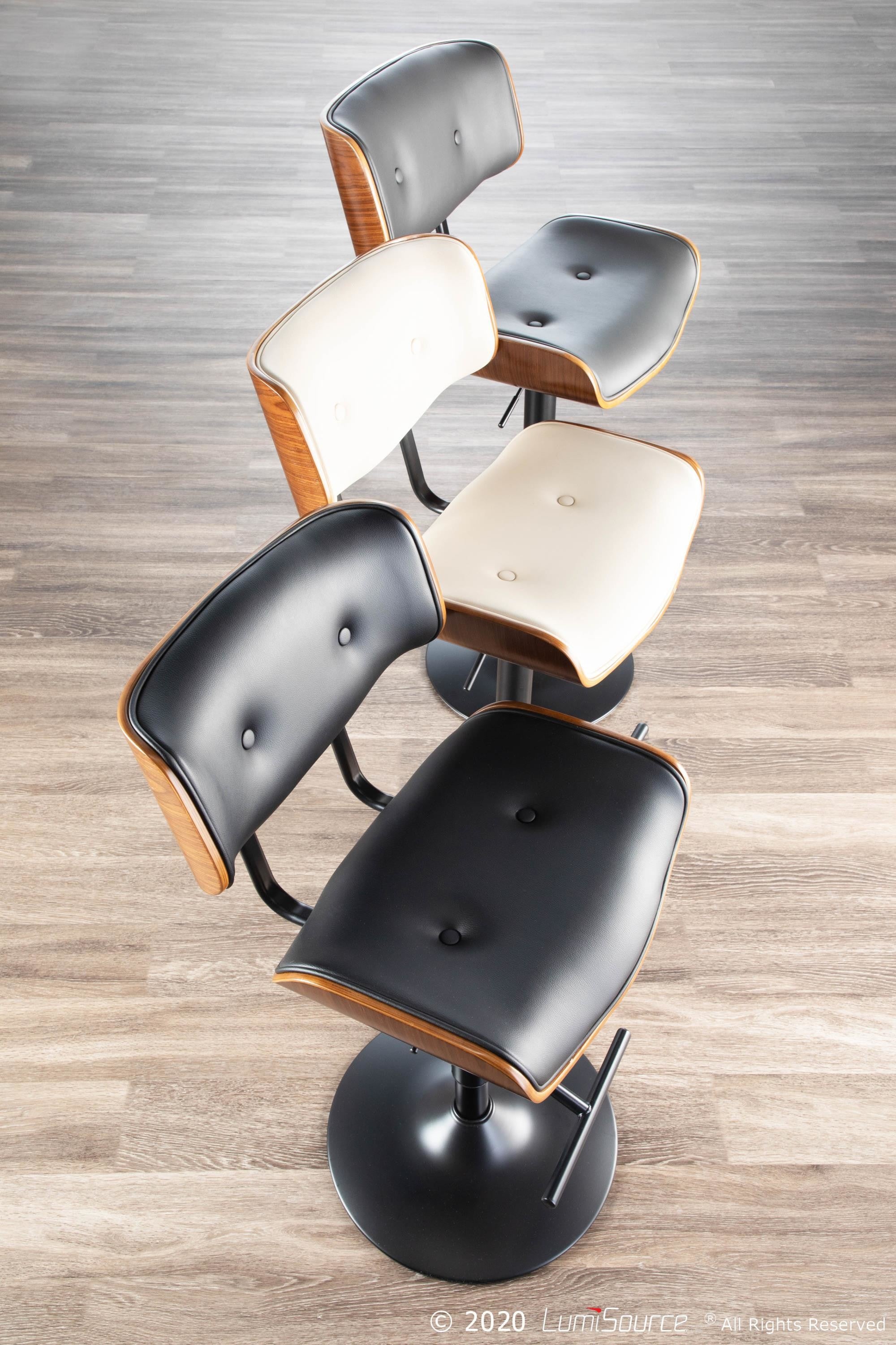Lombardi Adjustable Barstool - Black Metal, Walnut Wood, Grey PU