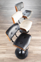 Lombardi Adjustable Barstool - Set of 2 - Black Metal, Walnut Wood, Black PU