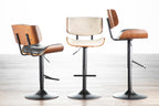 Lombardi Adjustable Barstool - Set of 2 - Black Metal, Walnut Wood, Black PU