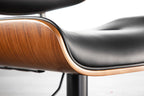 Lombardi Adjustable Barstool - Black Metal, Walnut Wood, Black PU