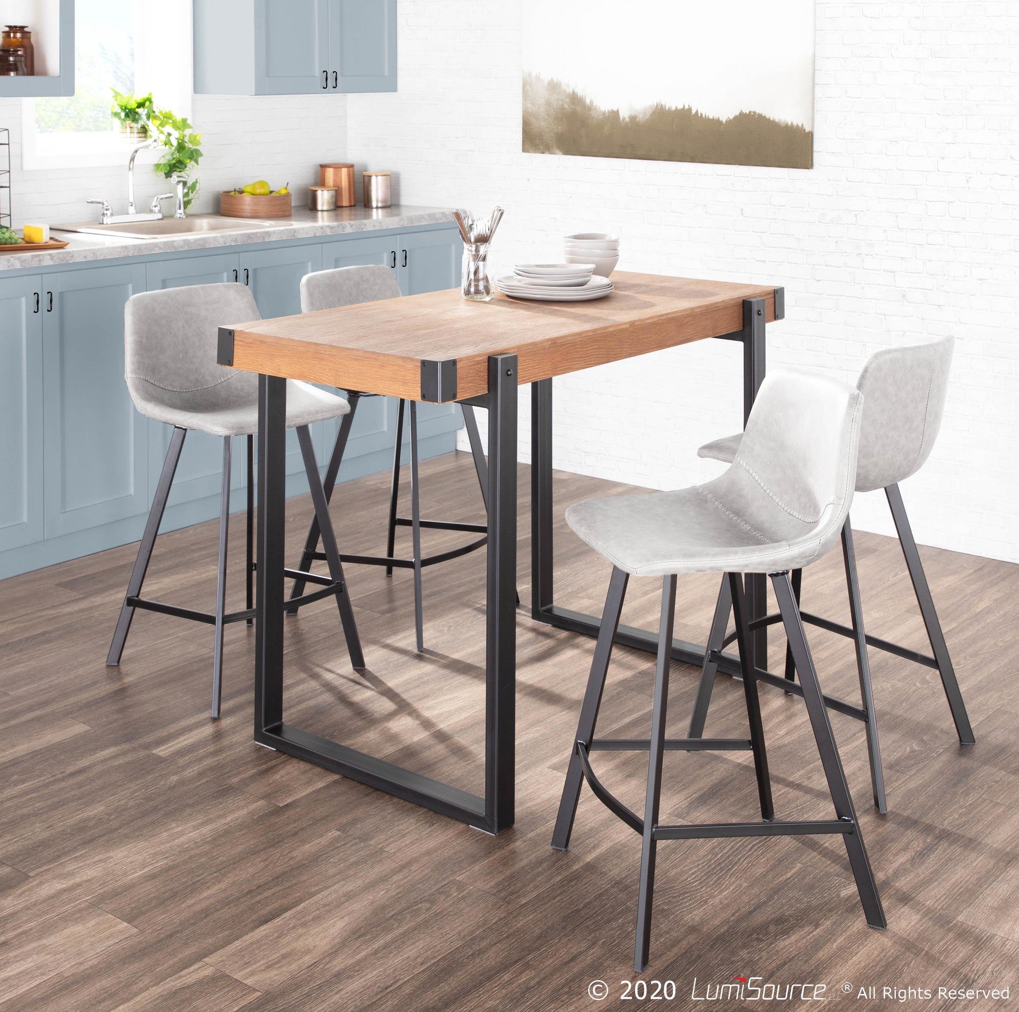 Outlaw 26" Fixed-Height Counter Stool - Set of 2 - Black Metal, Grey PU
