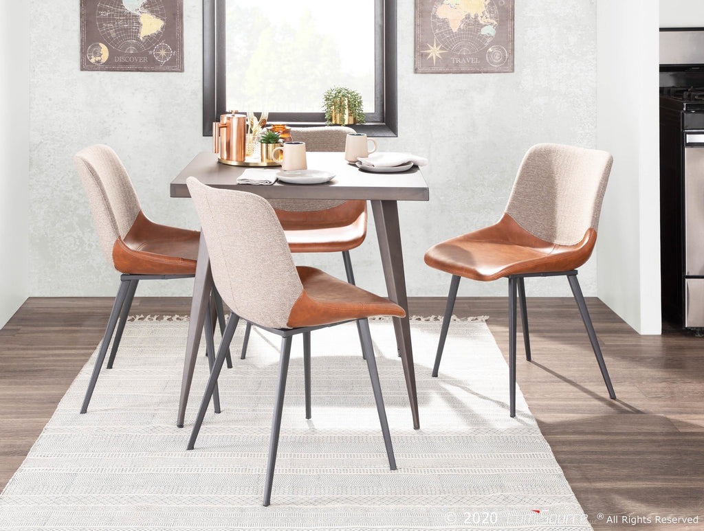 Outlaw Two-tone Chair - Set of 2 - Black Metal, Espresso PU, Brown Fabric