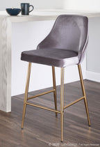 Marcel 25" Fixed-Height Counter Stool - Set of 2 - Gold Metal, Silver Velvet