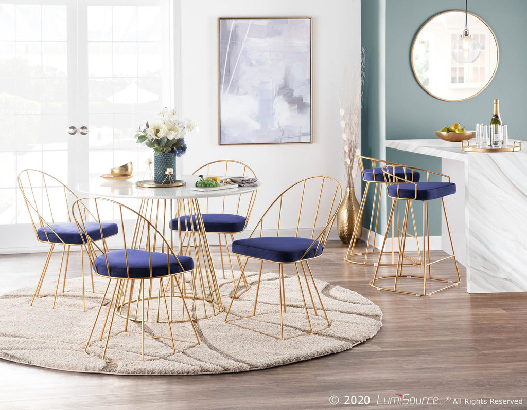 Canary Counter Stool - Set of 2 - Gold Metal, Royal Blue Velvet