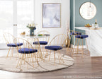 Canary Counter Stool - Set of 2 - Gold Metal, Royal Blue Velvet