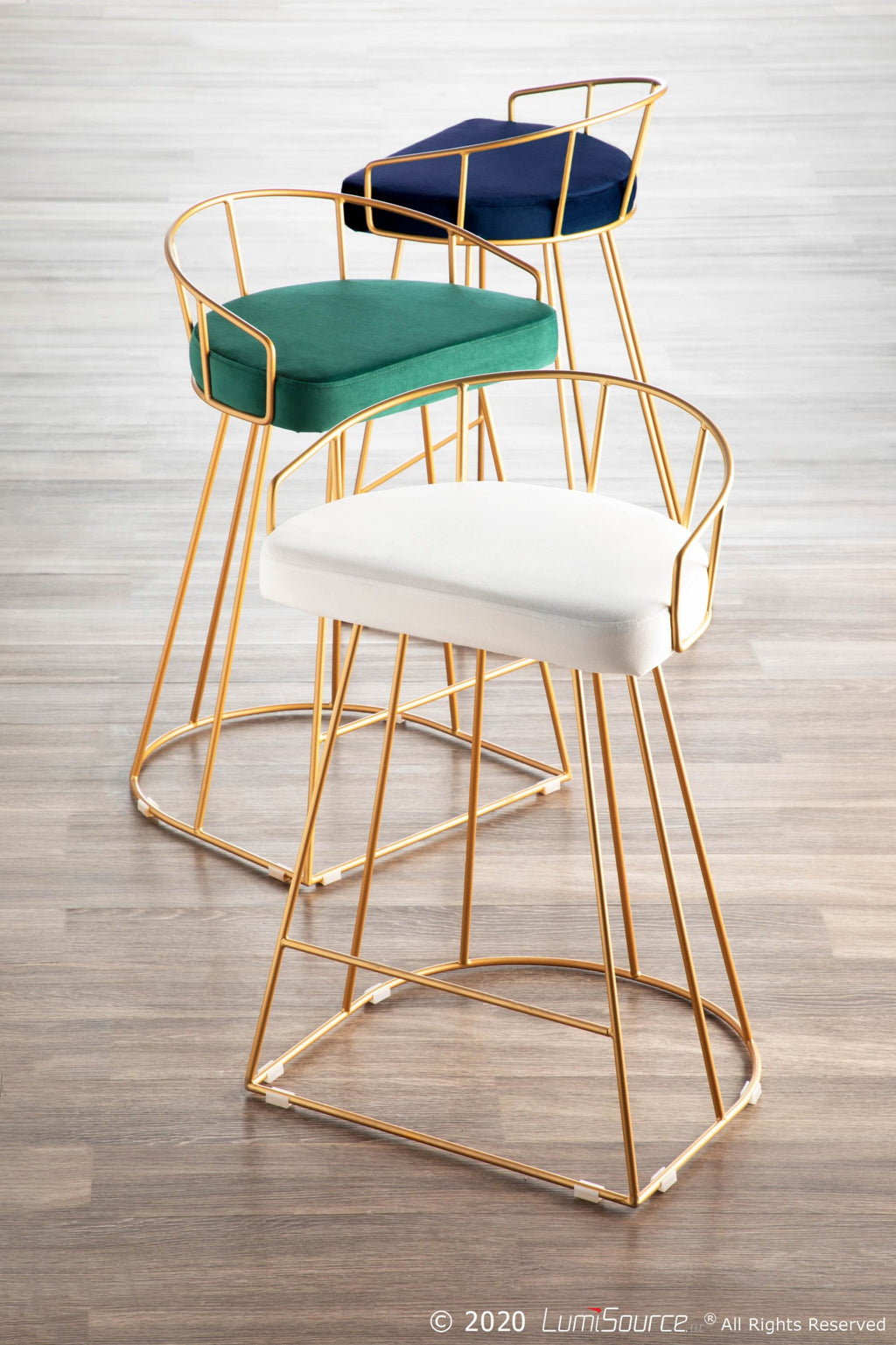 Canary Counter Stool - Set of 2 - Gold Metal, Royal Blue Velvet