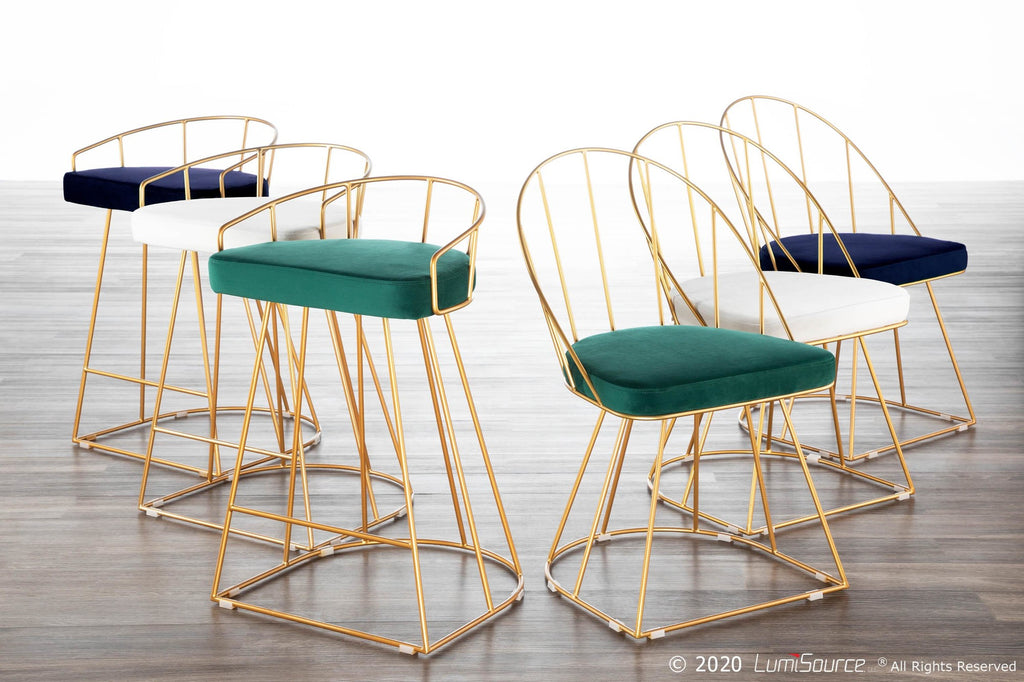 Canary Counter Stool - Set of 2 - Gold Metal, Royal Blue Velvet