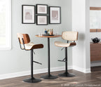 Lombardi Adjustable Barstool - Black Metal, Walnut Wood, Cream PU