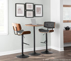 Lombardi Adjustable Barstool - Set of 2 - Black Metal, Walnut Wood, Grey PU