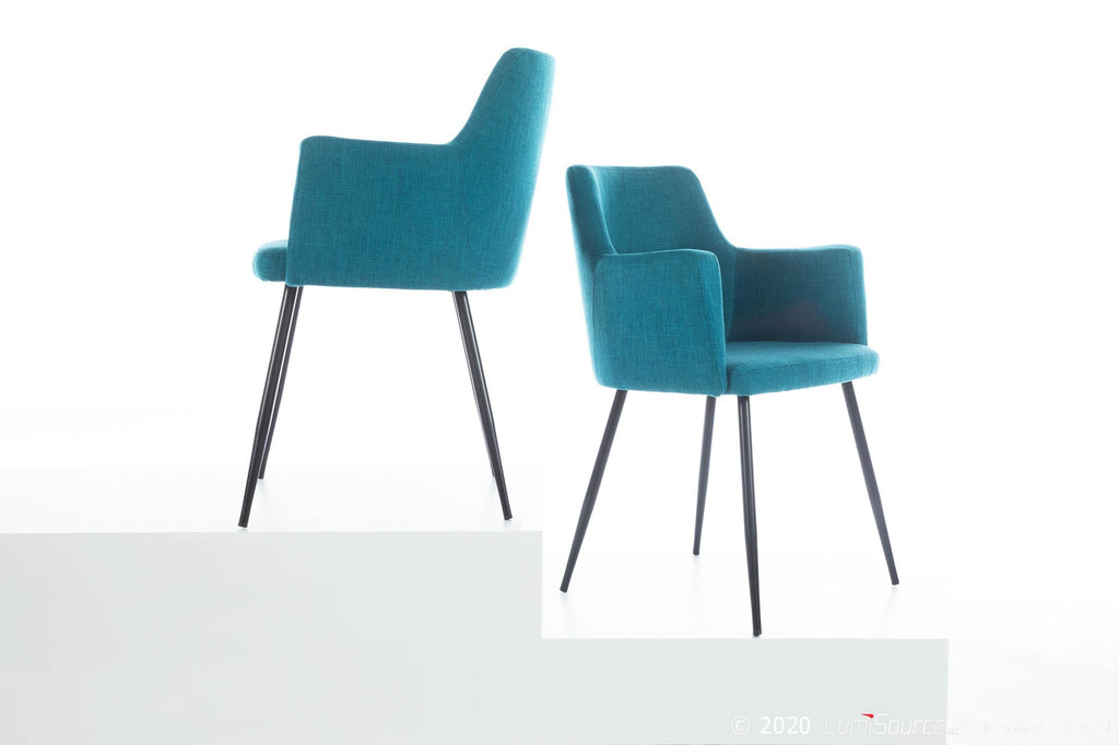 Andrew Chair - Set of 2 - Black Metal, Teal Fabric