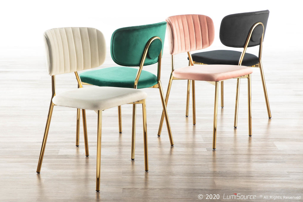 Bouton Chair - Set of 2 - Gold Metal, Cream Velvet