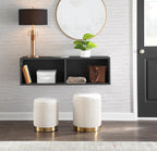 Marla Nesting Pleated Ottoman Set - Gold Metal, Cream Velvet