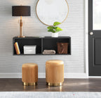 Marla Nesting Pleated Ottoman Set - Gold Metal, Orange Velvet
