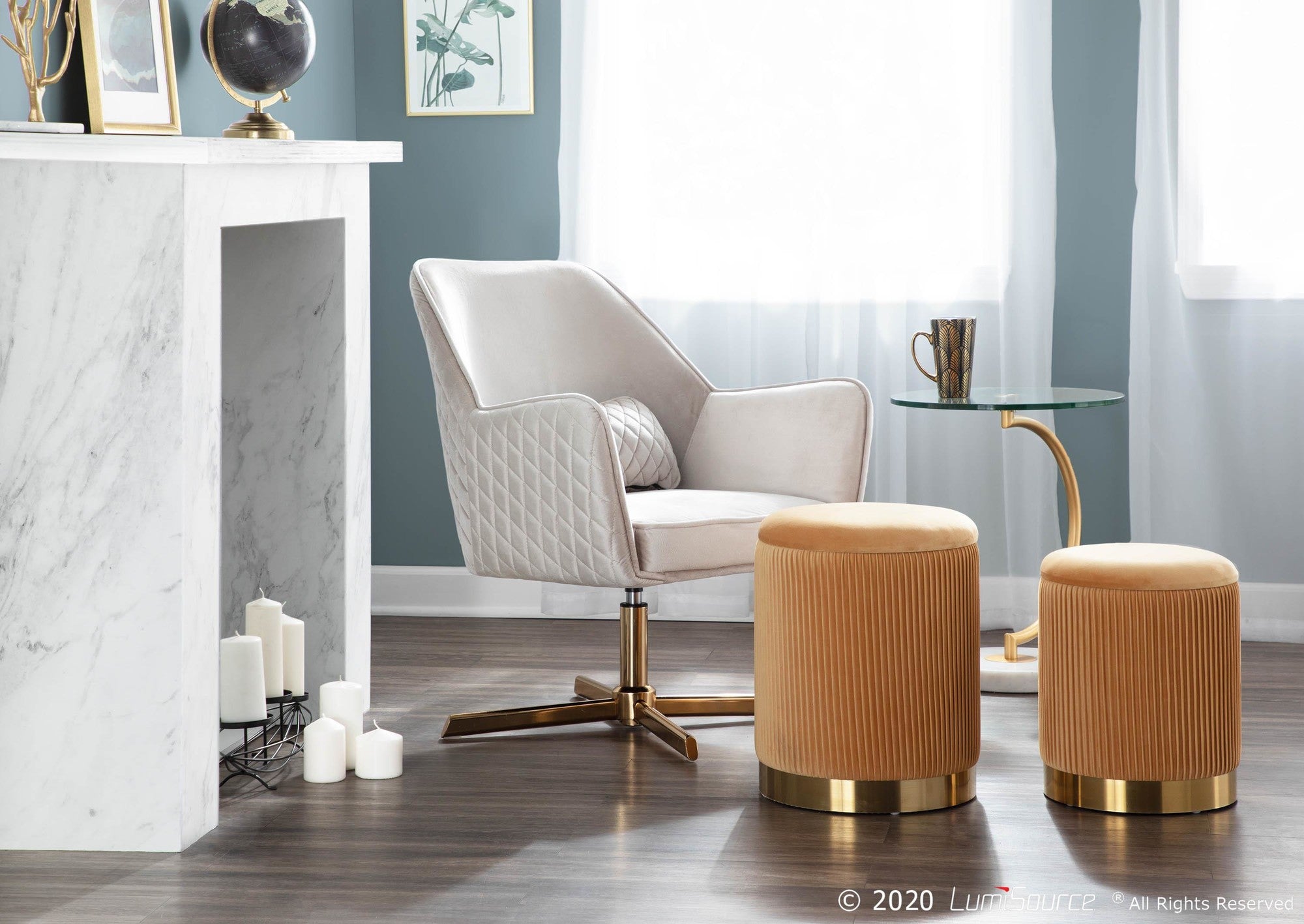 Diana Lounge Chair - Gold Metal, Champaign Velvet