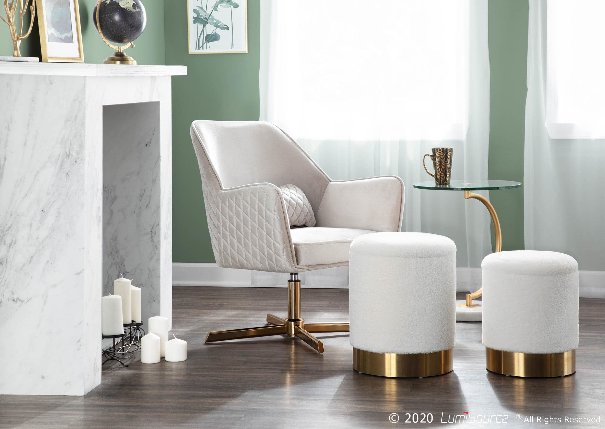 Diana Lounge Chair - Gold Metal, Champaign Velvet