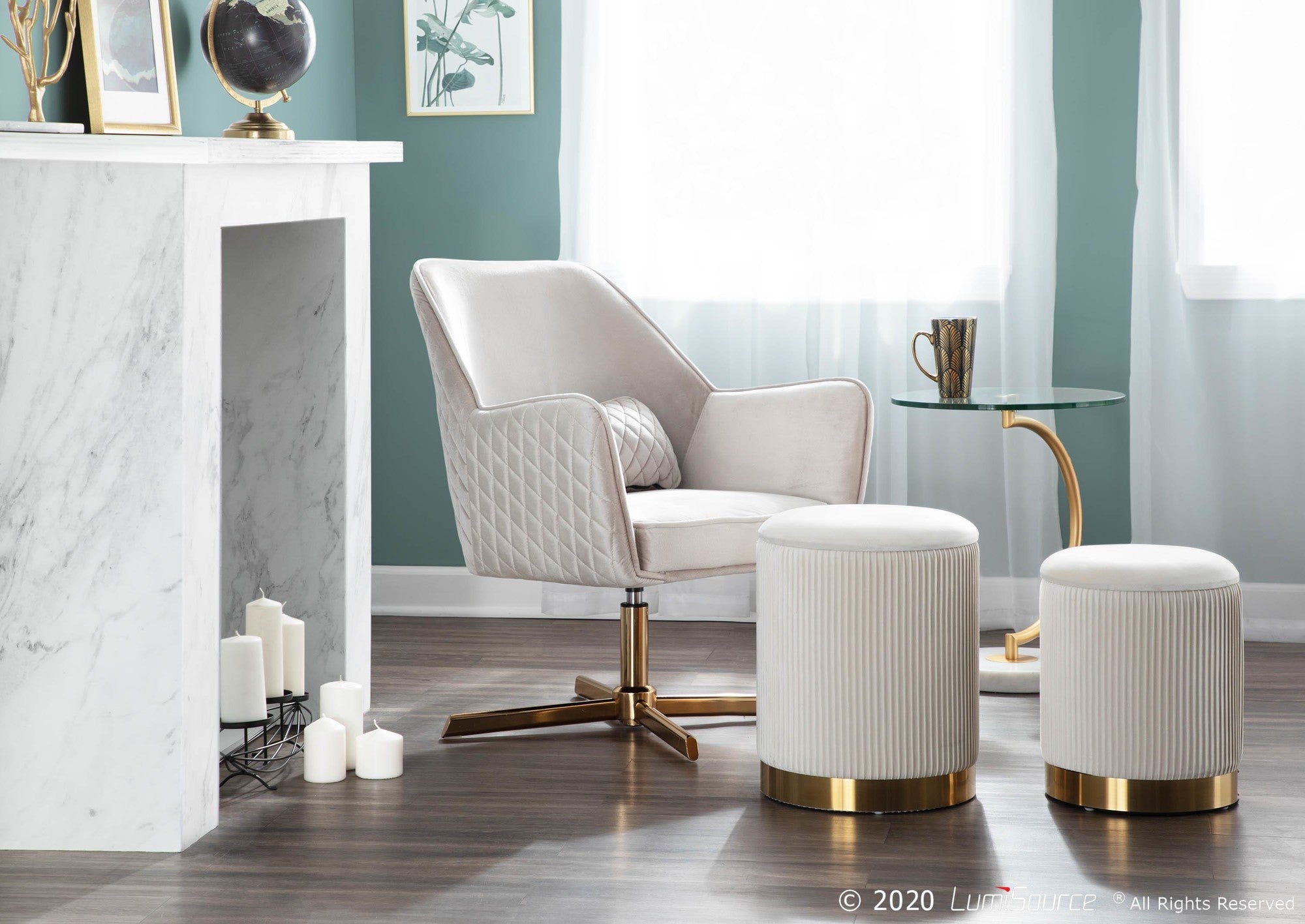 Diana Lounge Chair - Gold Metal, Champaign Velvet