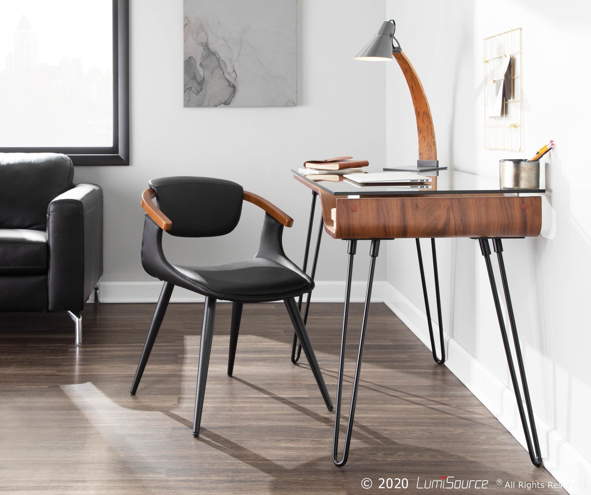 Avery Desk - Black Metal, Walnut Wood, Clear Glass