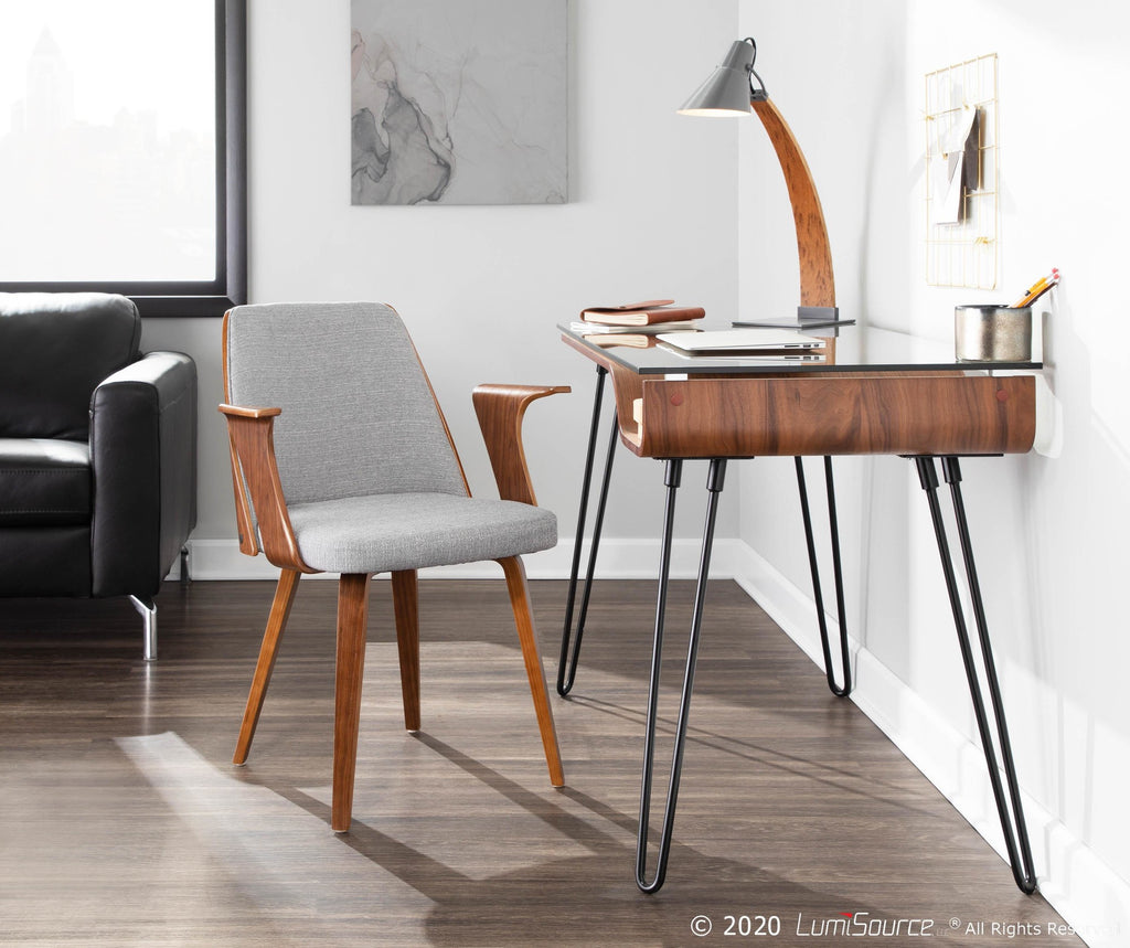 Avery Desk - Black Metal, Walnut Wood, Clear Glass