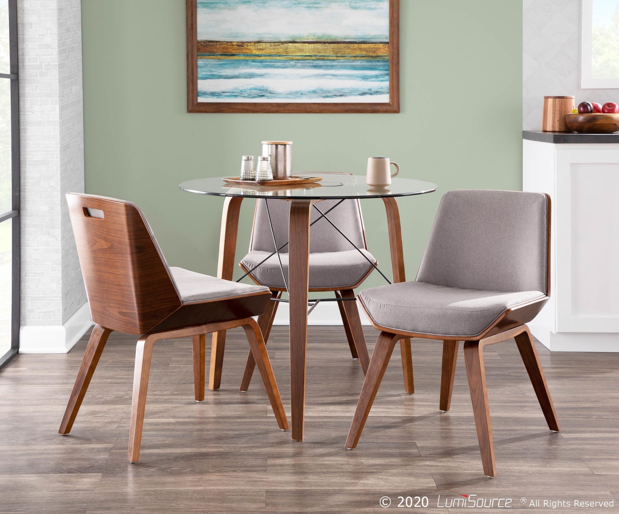 Trilogy Round Dinette Table - Walnut Wood, Clear Glass
