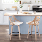 Charlotte 26" Fixed-Height Counter Stool - Set of 2 - Whitewashed Wood, Black Metal, Cream Fabric