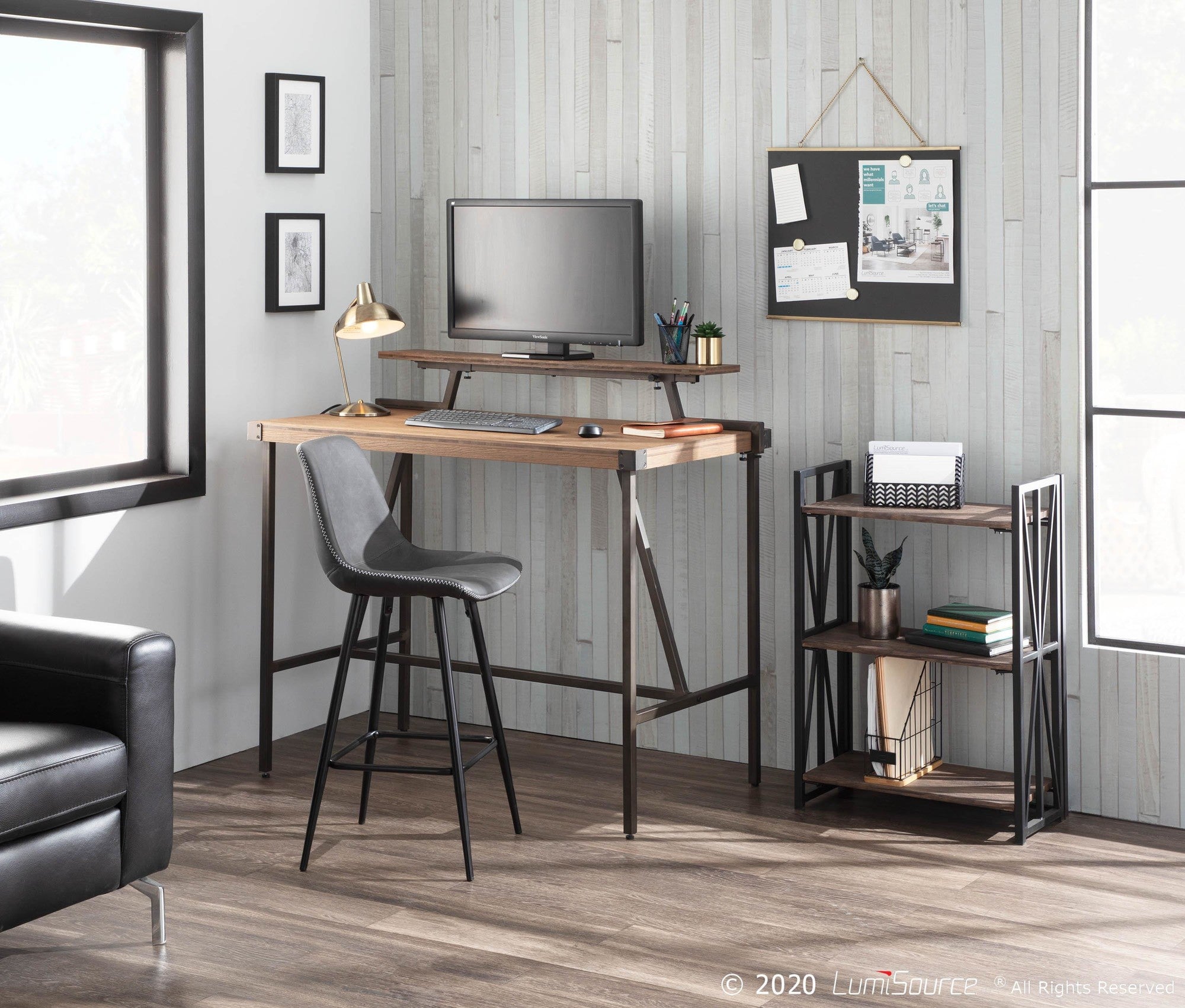 Gia Counter Table - Antique Metal, Brown Bamboo