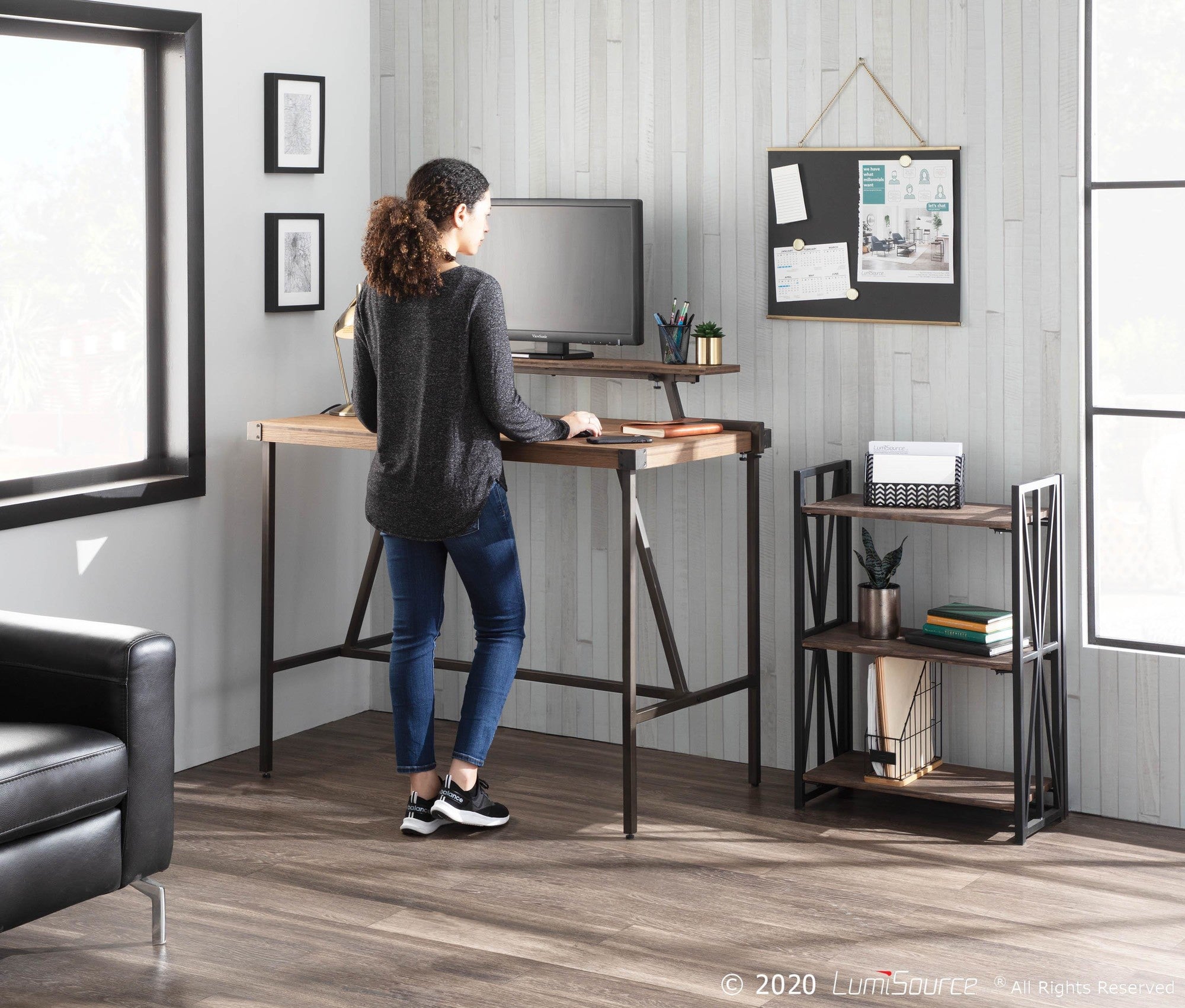 Gia Counter Table - Antique Metal, Brown Bamboo