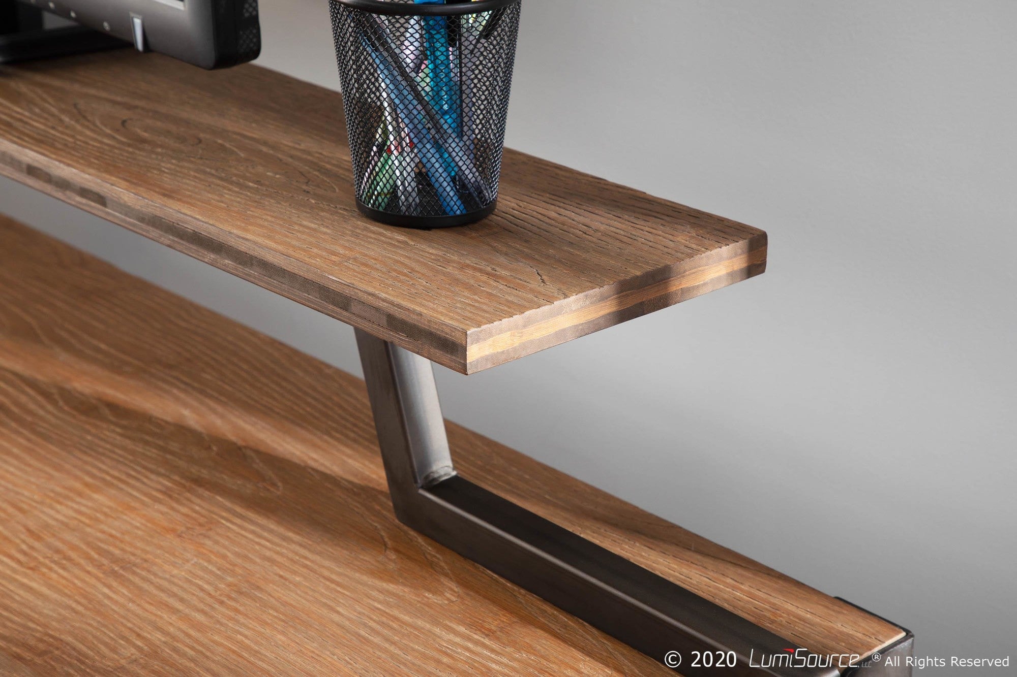 Gia Counter Table - Antique Metal, Brown Bamboo