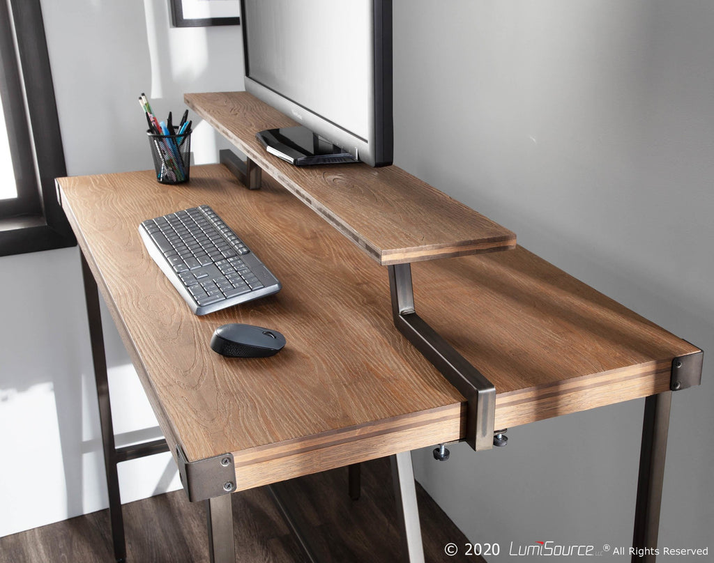 Gia Counter Table - Black Metal, Brown Bamboo